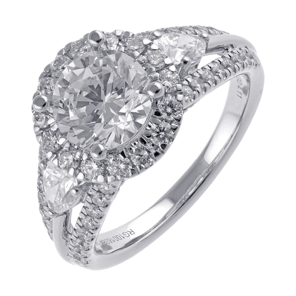 Lab Grown 14Kt White 2 5/8Ctw With 1 1/2Ctw Round Center